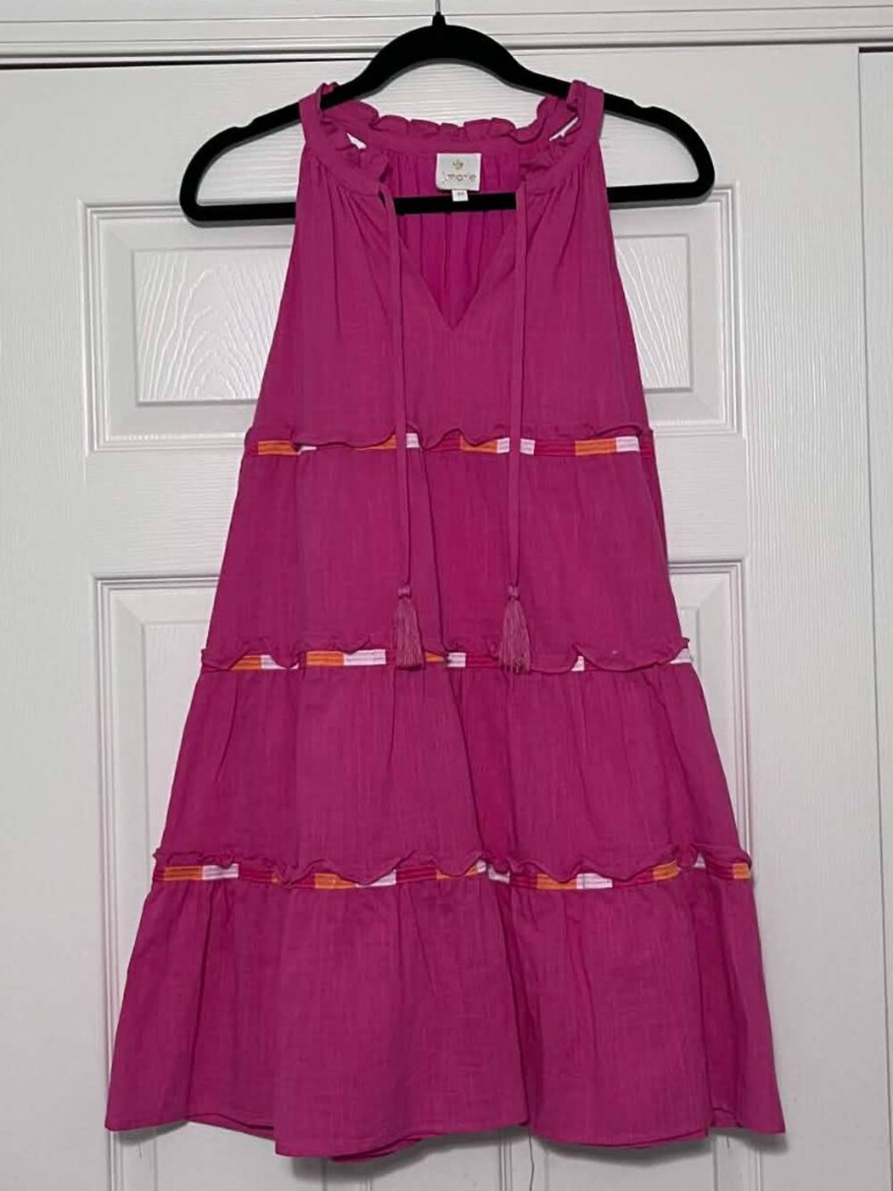J. Marie Hot Pink Tiered Dress Pops of Color Orange/White Size XS